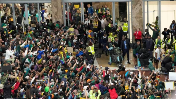 Springboks greeted with hero's welcome upon returning home