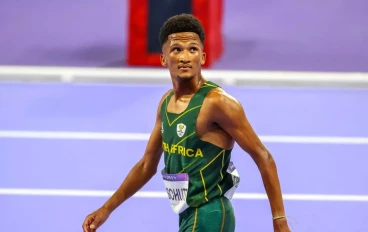 Adriaan Wildschutt of South Africa runs in the final of the men's 10000m and sets a new South African record of 2650.74 during the evening session of athletics on day 7 of the 2024 Paris Olym