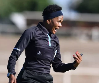 Match official Akhona Makalima during the Motsepe Foundation Championship match between Magesi FC and Platinum City Rovers at Old Peter Mokaba Stadium on October 21, 2023 in Polokwane, South 