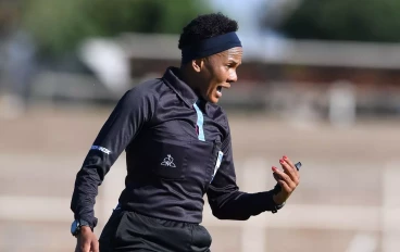 Match official Akhona Makalima during the Motsepe Foundation Championship match between Magesi FC and Platinum City Rovers at Old Peter Mokaba Stadium on October 21, 2023 in Polokwane, South