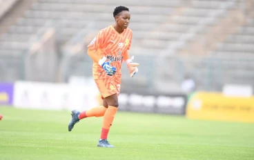 Andile Dlamini of Mamelodi Sundowns Ladies during the Hollywoodbets Super League match between Mamelodi Sundowns Ladies and TS Galaxy Queens at Lucas Moripe Stadium on December 06, 2023 in Pr