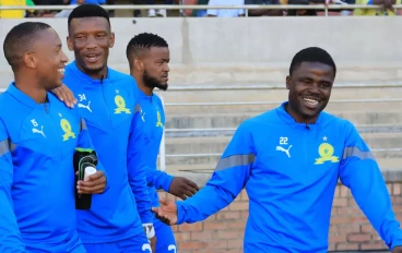 Mamelodi Sundowns players Andile Jali, Mothobi Mvala and Lesedi Kapinga