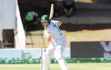 Annerie Dercksen of South Arica Women during day 3 of the Only Womens Test between South Africa and England at Mangaung Oval on December 17, 2024 in Bloemfontein, South Africa.