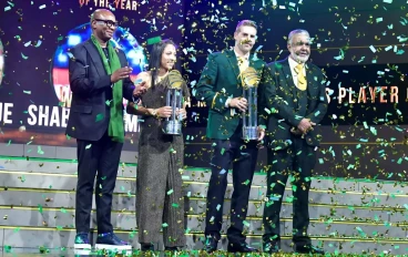 Anrich Nortje and Shabnim Ismail are players of the year during the CSA Awards 2023 at Vodaworld on July 07, 2023 in Midrand, South Africa.