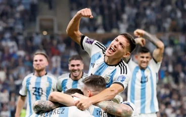 Argentina celebrating after the FIFA World Cup Qatar 2022 Final match between Argentina and France at Lusail Stadium on December 18, 2022 in Lusail City, Qatar.