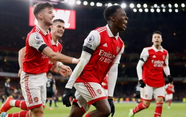 Arsenal's Eddie Nketiah celebrates scoring