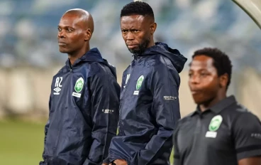 Arthur Zwane, co coach of AmaZulu FC and Vusumuzi Vilakazi, co coach of AmaZulu FC during the Betway Premiership match between AmaZulu FC and Chippa United at Moses Mabhida Stadium on October