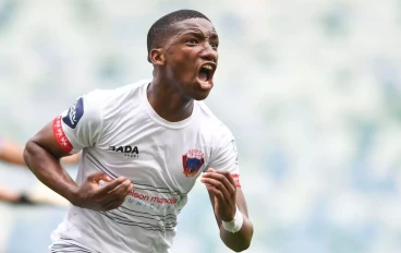 Azola Matrose of Chippa United celebrates scoring during the DStv Premiership match between AmaZulu FC and Chippa United at Moses Mabhida Stadium on September 10, 2022 in Durban, South Africa