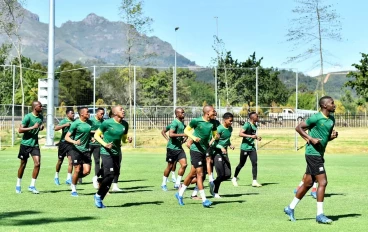 Bafana players warming up during the South Africa national men's soccer team media open day at Lentelus Sportsground on January 08, 2023 in Stellenbosch, South Africa.