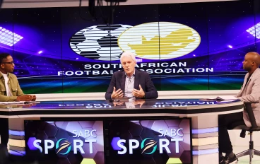 Bafana Bafana coach Hugo Broos in the SABC Sport studio