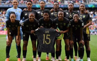 Players of South Africa with the shirt of Refiloe Jane pose for a team photo prior to the FIFA Women's World Cup Australia & New Zealand 2023 Round of 16 match between Netherlands and South A