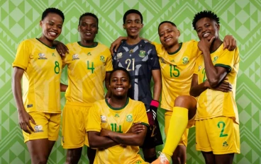 Hildah Magaia, Noko Matlou, Tiisetso Makhubela, Kebotseng Moletsane, Refiloe Jane and Lebohang Ramalepe of South Africa pose for a portrait during the official FIFA Women's World Cup Australi