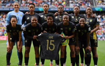 Players of South Africa with the shirt of Refiloe Jane pose for a team photo prior to the FIFA Women's World Cup Australia & New Zealand 2023 Round of 16 match between Netherlands and South A