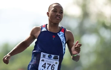 Bayanda Walaza in the Men Senior 100m heats during day 1 of the ASA Senior Track and Field, Combined Events and Relay Championships at Msunduzi Athletics Stadium on April 18, 2024 in Pieterma