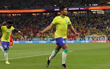 Casemiro of Brazil celebrates after scoring