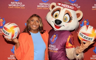 Netball World Cup mascot with Cecilia Molekwane