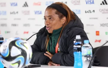 Desiree Ellis, Head Coach of South Africa, speaks to the media in the post match press conference following the FIFA Women's World Cup Australia & New Zealand 2023 Round of 16 match between N