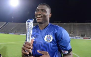Thatayaone Ditlhokwe of SuperSport United wins DStv Premiership player of the match during the DStv Premiership match between SuperSport United and Sekhukhune United at Lucas Moripe Stadium o
