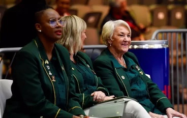 Dumisani Chauke (Assistant Coach) of South Africa, Nicole Cussack (Assistant Coach) of South Africa and Norma Plummer (Head Coach) of South Africa during the Netball World Cup 2023, Pool G ma
