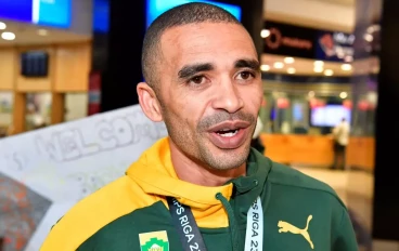 Elroy Gelant during the South Africa national road running team arrival at OR Tambo International Airport on October 03, 2023 in Johannesburg, South Africa.
