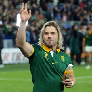 Faf de Klerk of South Africa salutes the supporters