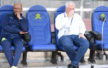 Mamelodi Sundowns coach Manqoba Mngqithi and Mamelodi Sundowns sporting director Flemming Berg during the Carling Knockout, Last 16 match between Mamelodi Sundowns and Golden Arrows at Lucas