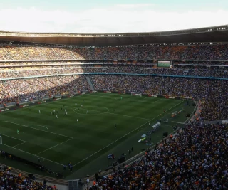 Wide view of FNB Stadium during Soweto Derby