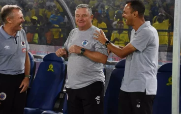 SuperSport United coach Gavin Hunt,Grant Johnson and Andre Arendse during the DStv Premiership match between Mamelodi Sundowns and SuperSport United at Loftus Versfeld Stadium on March 12, 20