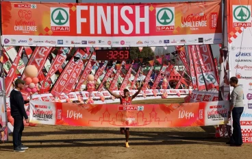 Glenrose Xaba crosses the finish line to win during the 2024 SPAR Grand Prix at SuperSport Park on August 03, 2024 in Centurion, South Africa.