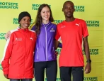 Glenrose Xaba, Cian Oldknow and Kabelo Mulaudzi during the Press Launch of Race to Gender Equality and ASA 10KM Championship at Marks Parks Sports Club on February 29, 2024 in Johannesburg, S