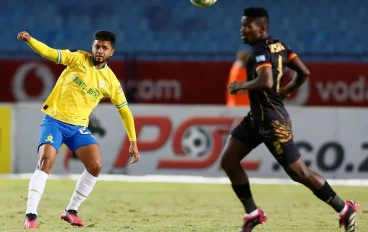 Haashim Domingo of Mamelodi Sundowns in action with Siphelele Msomi of Royal AM during the DStv Premiership match between Mamelodi Sundowns and Royal AM at Loftus Versfeld Stadium on March 14