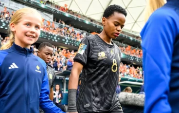 Hildah Magaia of South Africa enters the field prior to the FIFA Women's World Cup Australia & New Zealand 2023 Round of 16 match between Netherlands and South Africa at Sydney Football Stadi