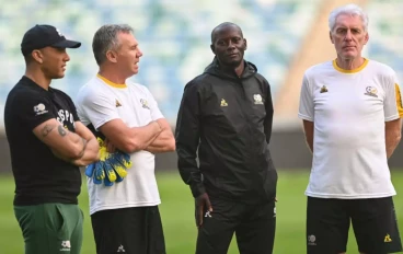 Helman Mkhalele, SA assistant Coach, Hugo Broos, SA coach during the South Africa men's national soccer team training session and press conference at Moses Mabhida Stadium on November 17, 202