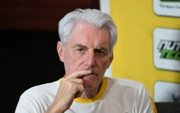 Hugo Broos (head coach) during the South African national men's soccer team training session and press conference at Peter Mokaba Stadium on March 20, 2025 in Polokwane, South Africa.