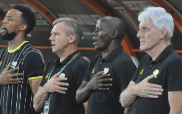 Bafana Bafana coach Hugo Broos alongside assistants Helman Mkhalele and Grant Johnson
