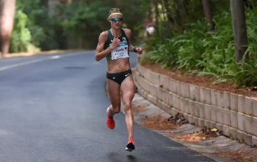 Irvette van Zyl of South Africa during the 2019 Old Mutual Two Oceans Ultra Marathon 56km on April 20, 2019 in Cape Town, South Africa.