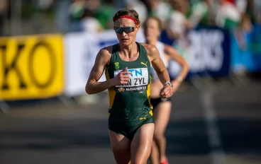 Irvette VAN ZYL of South Africa in action in the WomenÕs Marathon during day 8 of the World Athletics Championships Budapest 2023 at National Athletics Centre on August 26, 2023 in Budapest,