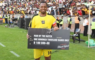 Man of the match Itumeleng Khune Carling All-Star XI during the Carling Knockout match between Stellenbosch FC and Carling Knockout All-Star XI at Peter Mokaba Stadium on January 06, 2024 in