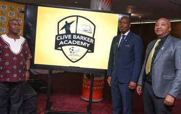 SAFA technical committee chief Jack Maluleka, vice-president Linda Zwane and technical director Walter Steenbok launch Clive Barker Academy