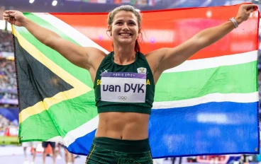 Jo-Ane van Dyk of South Africa wins the silver medal in the women’s javelin during the evening session of athletics on day 15 of the 2024 Paris Olympic Games at Stade de France on August 10,