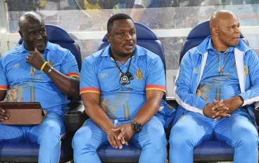 Royal AM coach John Maduka and his assistants during the Betway Premiership match between Mamelodi Sundowns and Royal AM at Loftus Versfeld Stadium on October 23, 2024 in Pretoria, South Afri