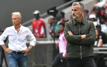 Jose Riveiro of Orlando Pirates and Mushin Ertugral of Cape Town City during the Betway Premiership match between Orlando Pirates and Cape Town City FC at Orlando Stadium on February 22, 2025