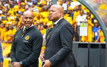 Kaizer Motaung Jnr and Bobby Motaung during the Nedbank Cup semi final match between Kaizer Chiefs and Orlando Pirates at FNB Stadium