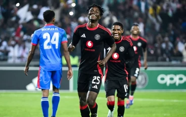 Karim Kimvuidi of Orlando Pirates goal celebration during the CAF Champions League, First Preliminary Round, 2nd Leg match between Orlando Pirates and Disciples FC at Orlando Stadium on Augus