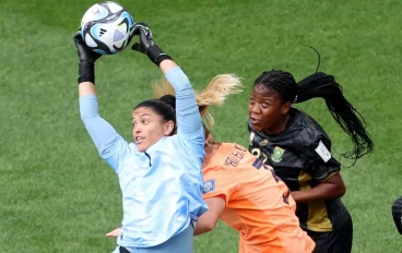 Kaylin Swart (C) of South Africa saves during the FIFA Women's World Cup Australia & New Zealand 2023 Round of 16 match between Netherlands and Runner Up Group G at Sydney Football Stadium on