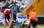 Keanu Cupido of Cape Town City receives treatment for an injury during the DStv Premiership match between Cape Town City FC and Orlando Pirates at DHL Cape Town Stadium on May 01, 2024 in Cap