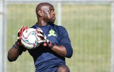 Kennedy Mweene of Mamelodi Sundowns during the replay of the DStv Premiership match between Royal AM and Mamelodi Sundowns at Chatsworth Stadium on May 23, 2022 in Chatsworth, South Africa.