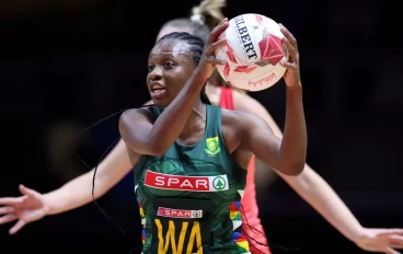 Khanyisa Chawane of South Africa’s SPAR Proteas in action during the Vitality Netball International Series match between England and South Africa at Motorpoint Arena Nottingham on December 10