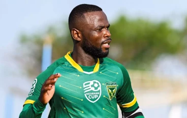 Knox Mutizwa, captain of Golden Arrows FC celebrates scoring during the Nedbank Cup last 16 match between Golden Arrows and Royal AM at Princess Magogo Stadium on March 11, 2023 in Durban, So
