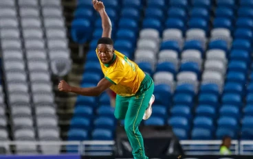 Kwena Maphaka of South Africa during the 3rd T20I match between West Indies and South Africa at Brian Lara Stadium on August 27, 2024 in San Fernando, Trinidad and Tobago.